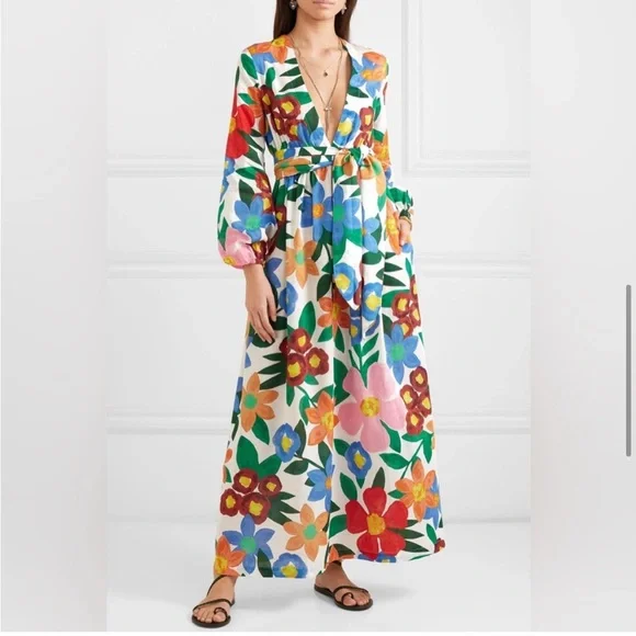 Mara Hoffman Luna Flora Maxi Dress Size Large L FLAWS - Picture 2 of 11